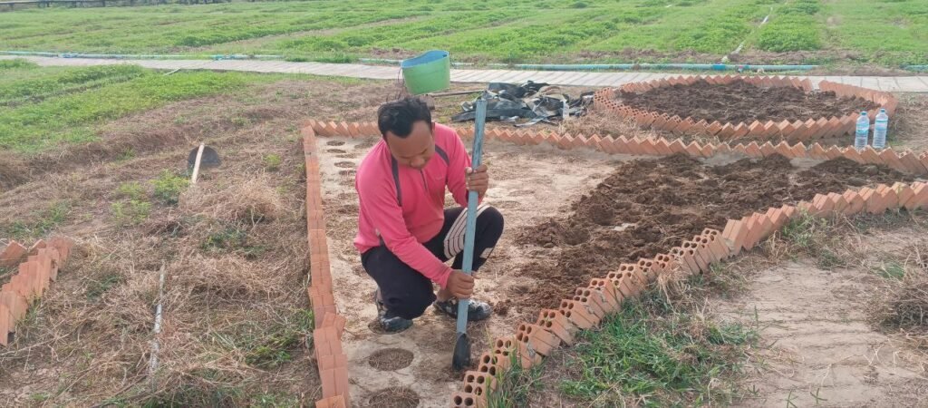 Getting our hands dirty. We dug shallow trenches to define the new zones. It’s hard physical work, but seeing the 'skeleton' of the garden appear makes it worth it.